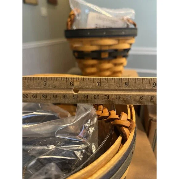 3 Longaberger Blue Woven Braided Leather Handles Renewal Baskets Liner Protector